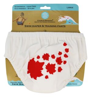 Charlie Banana® Schwimmwindel Trainingswindel 2-in-1 Maple Leaf  rote Ahornblätter auf weiß
