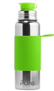 Pura Sport Edelstahl Flasche mit Silikon Sleeve und Big Mouth Sport Trinkverschluss 800 ml, plastikfrei Grün