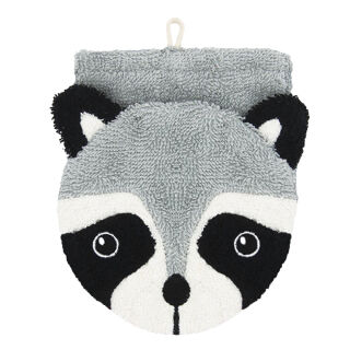 Fürnis Waschlappen mit lustigen Tiermotiven Klein 100% Bio Baumwolle GOTS 589 Waschbär klein