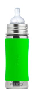 Pura Kiki Babyflasche mit Sauger, Edelstahl Sleeve Hülle, 300 ml, plastikfrei Grün