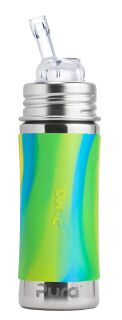 Purakiki Strohhalmflasche für Kinder, Edelstahl Sleeve Hülle, 300 ml, plastikfrei Aqua Swirl