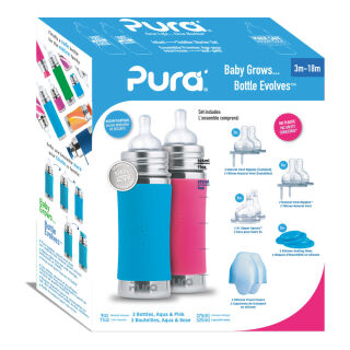 Purakiki Geschenkset Babyflasche 300 ml mit Sauger Rosa